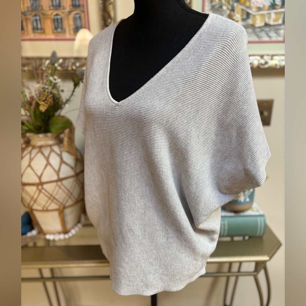 CYRUS Light Gray V-Neck Lightweight Sweater  Dolman Cap Sleeve Size Large - Picture 3 of 7